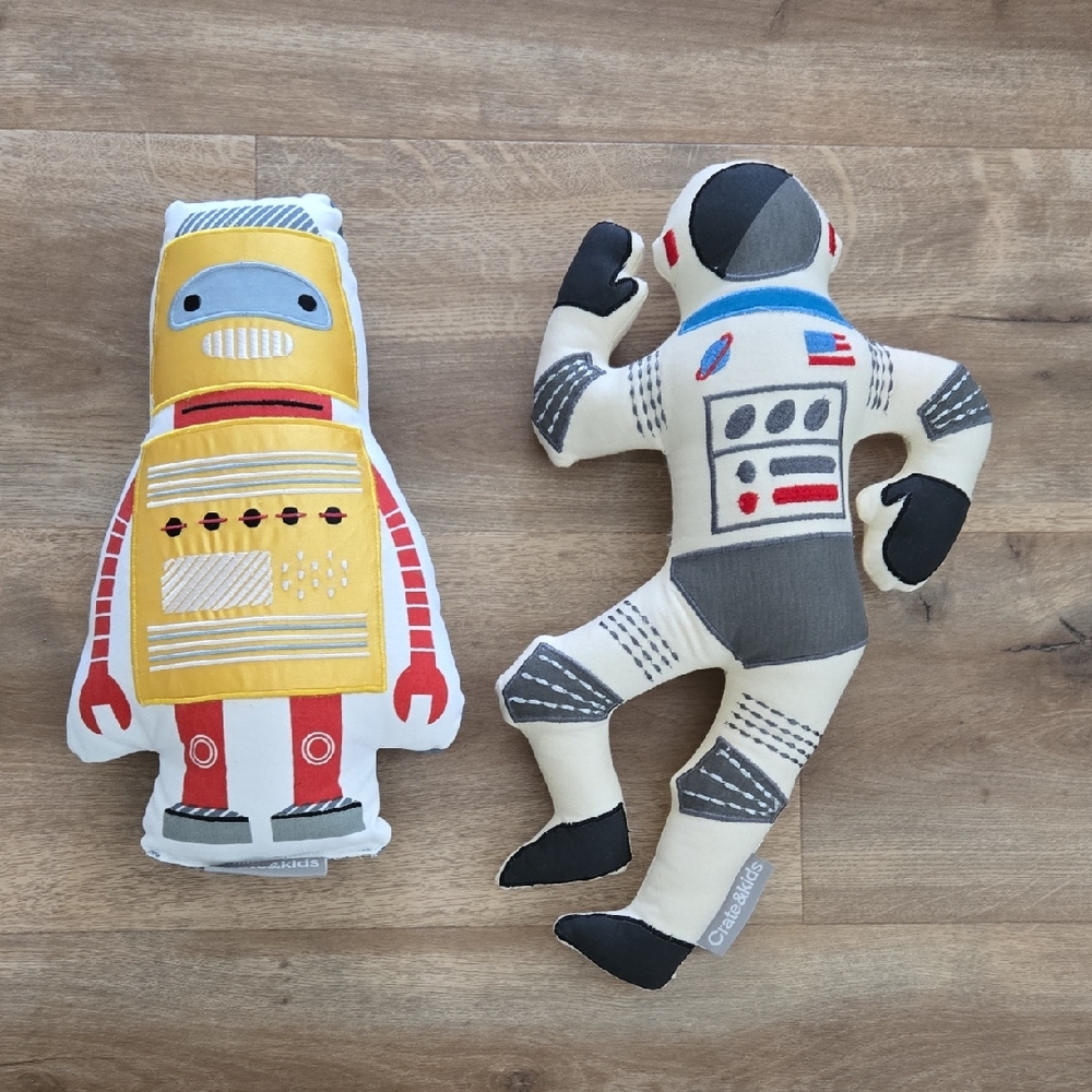 Crate&Barrel Robot and Astronaut Plush Set - Yellow, Red, Gray